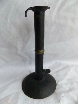 Antique Iron Push - Up Candlestick With Brass Ring 18th - 19th Century Marked