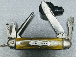 Vintage Pocket Knife - Hibbard Spencer Bartlett & Co - 4 Blade " Scout Knife "
