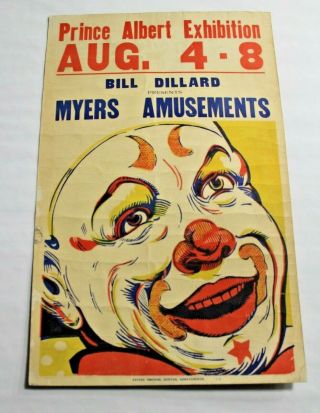 Prince Albert Circus Poster Clown Canadian Canada Myers Exhibition Vintage