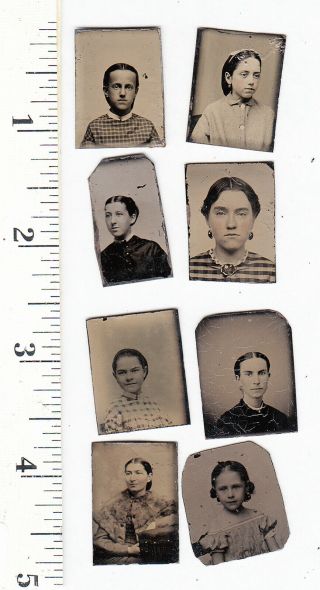 Civil War Era Miniature Gem Tintype Photos Women & Girls W/flaws.  524b
