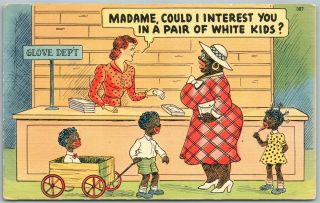Black Americana White Kids Vintage Postcard
