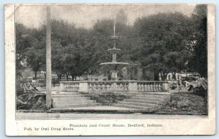 Postcard In 1907 Bedford Fountain & Court House B&w View I6