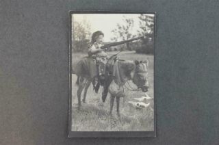 Vintage Souvenir Photo Op Arcade Little Cowboy W/ Gun On Horse 958063