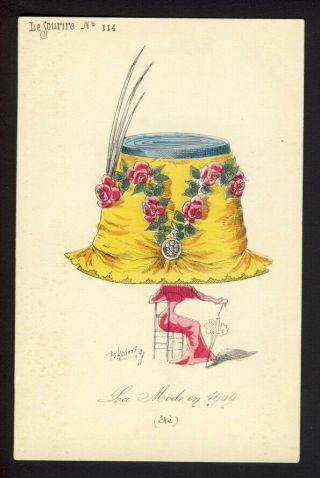 Roberty A/s - Art Deco Woman Pink Dress Large Roses Thimble Large Hat