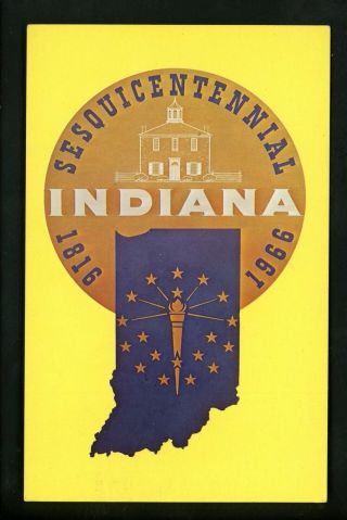 State Fair / Centennial Postcard Sesquicentennial 1966 Indiana In Chrome