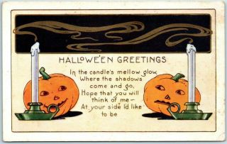 Vintage Whitney Holiday Postcard Candles Jols " Halloween Greetings " C1920s