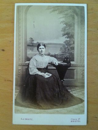 Cdv Victorian Carte De Visite Bristol C J White Woman,  Binoculars Photo Album
