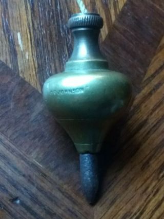 Antique Brass Plumb Bob C.  F.  Johnson Sheffield Rare Tool Steel Tip.