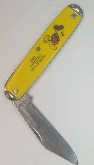 Mickey Mouse Vintage World Fair Chicago 1933 Yellow Disney Folding Pocket Knife