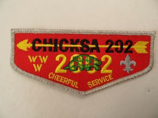 Chicksa Lodge 202 Oa Order Of The Arrow Boy Scout 2002 Silver Mylar Border Flap