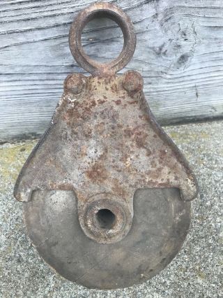 Vintage/antique Cast Iron And Wood Barn Pulley.  Rustic Decor