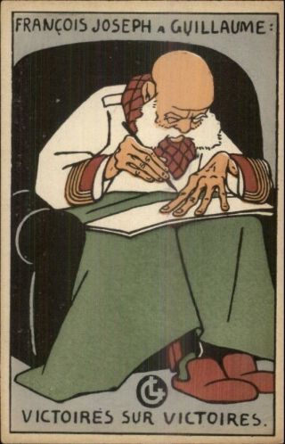 Wwi Propaganda Franz Joseph A Guillaume In Slippers Writing Art Deco Postcard