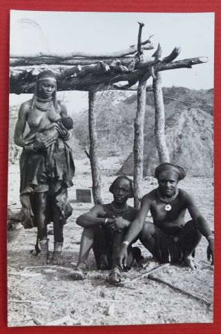Vintage Real Photo Postcard Ethnic Nude African Woman With Child & Man