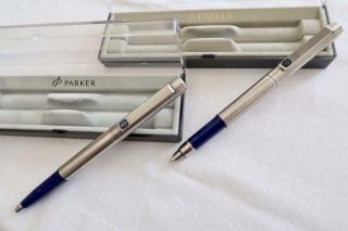 Parker 25 Flighter Fountain Pen & Rollerball Set Boxed C1980