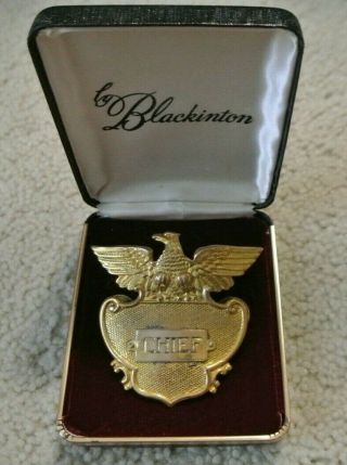 Vintage Blackinton Eagle Fire Department Chief Hat Badge W Solid Gold Name Badge