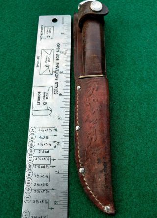 Solingen Germany Made Older Fixed Blade Hunting Knife Stacked Leather And Sheath