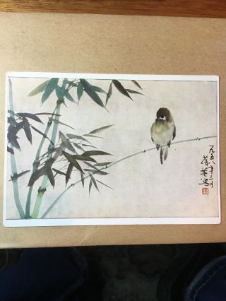 ❤️ C 1930’s Or 1940’s China Art Postcard Bamboo And Bird By Chien - Ying Chang.