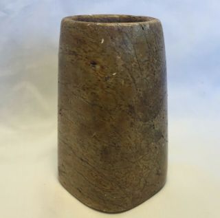 Vtg 3.  5 " Carved Brown / Tan Stone Desk Top Pencil Holder / Vase Square & Circle