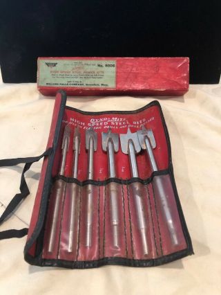 Vintage Millers Falls Dyno - Mite 8006 High Speed Spade Drill Bits Set W/ Roll - Up