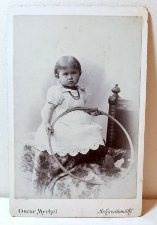 1890s Little Girl With Wooden Hoop,  Hula - Hoop?,  Schneidemuhl; Cabinet Photo