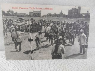 Early 1900s Indian Pow - Wow Public Square Lethbridge Alberta Canada B&w Postcard