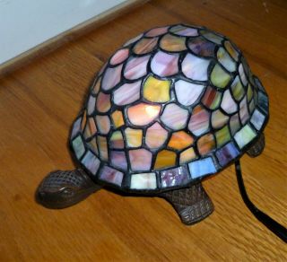 Vintage Tiffany Style Stained Glass Turtle Tortoise Accent Lamp Night Light Wow