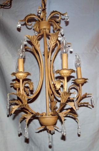Italian Tole French 5arm Chandelier Swag Light Fixture Hollywood Regency Crystal
