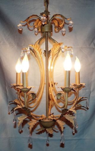 Italian Tole French 5Arm Chandelier Swag Light Fixture Hollywood Regency Crystal 2