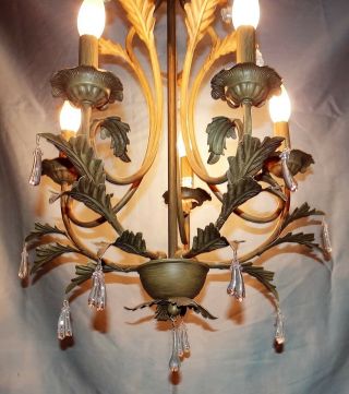 Italian Tole French 5Arm Chandelier Swag Light Fixture Hollywood Regency Crystal 4