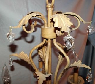 Italian Tole French 5Arm Chandelier Swag Light Fixture Hollywood Regency Crystal 5