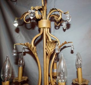 Italian Tole French 5Arm Chandelier Swag Light Fixture Hollywood Regency Crystal 6