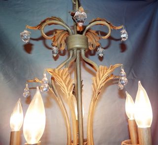 Italian Tole French 5Arm Chandelier Swag Light Fixture Hollywood Regency Crystal 7