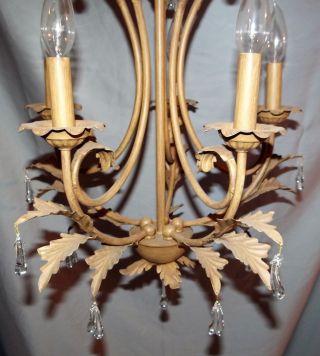 Italian Tole French 5Arm Chandelier Swag Light Fixture Hollywood Regency Crystal 8