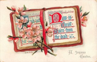 Bible Verse On Open Bible With Pink Blossoms - Old Easter Pc - G.  B.  Sully Art - No.  502