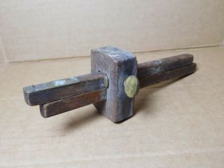 Vintage Wood W/brass Fittings Double Bar Marking Gauge Complete With Shoe Wedges