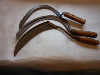 3 Vintage Hand Scythes Antique Farm Tool