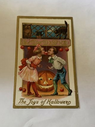 Vintage 1911 Halloween Postcard - Boy & Girl Bob For Apples - Jol - Cat 248