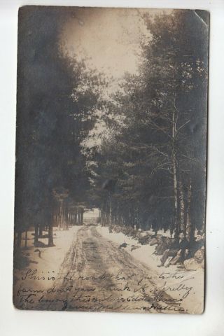 Real Photo Postcard 2 Boys On Farm Road In Winter Pmkd Baldwinsville Ma