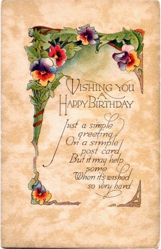 Arts & Crafts Birthday Gorgeous Pansies Climb Up Trellis J Raymond Howe Postcard