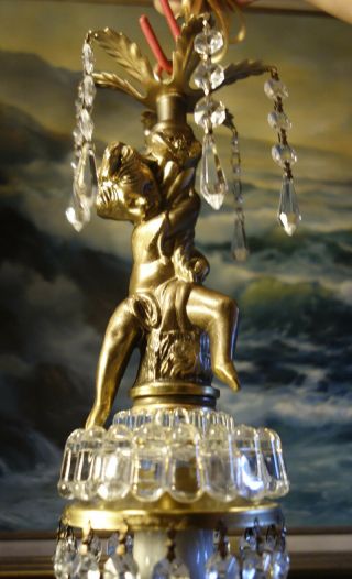 1 Of 2 Cherub Hanging Lamp Chandelier Metal Swag Plugin Bubble Glass Brass Tole
