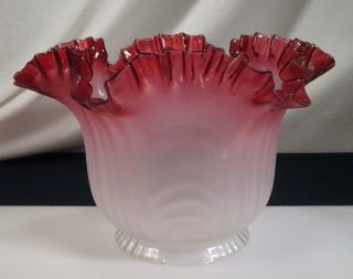 Antique Cranberry Ruffle Edge Frosted Glass Oil Lamp Shade - 56811