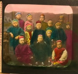 Rare Antique Group Of Chinese Children Magic Lantern Glass Slide Pic Art