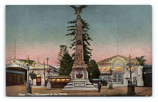 Vintage Postcard Monumento De San Martin Lima Peru C16