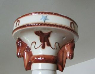 WESTERN COWBOY HORSES Ceramic Ceiling Light Fixture 1940s Sears Harmony House 2