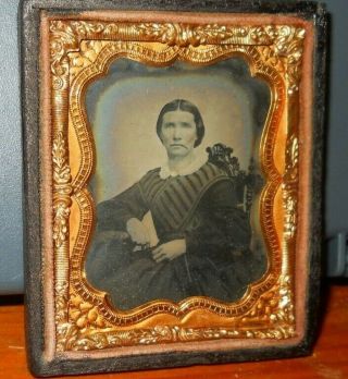 1/9 Plate Civil War Era Ambrotype Lady In A Half Case
