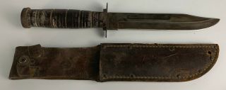Vintage Ka - Bar Kbar Style Fixed Blade Knife Made In Japan W/ Sheath Scabbard
