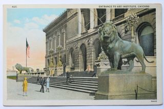 Old Postcard Entrance To Art Institute,  Chicago,  Illinois