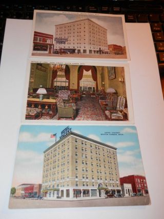 Benton Harbor Michigan - 3 Old Postcards - Hotel Vincent - Lobby - Main Sixth