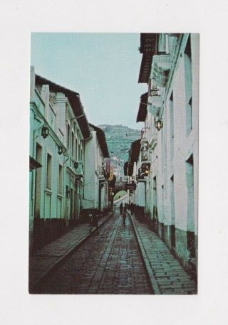 Vintage La Ronda Quito Ecuador Colonial Street Ecuatoriana Air Post Card Rppc