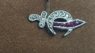 Vintage Platinum & 14k Rose Gold Rubies & Diamonds Shriners Sword Lapel Pin